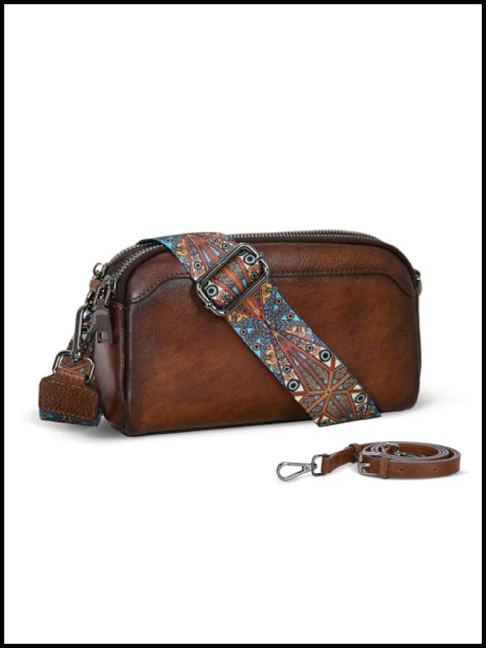 Genuine Leather Crossbody Bag Small Handbag with 3 Straps